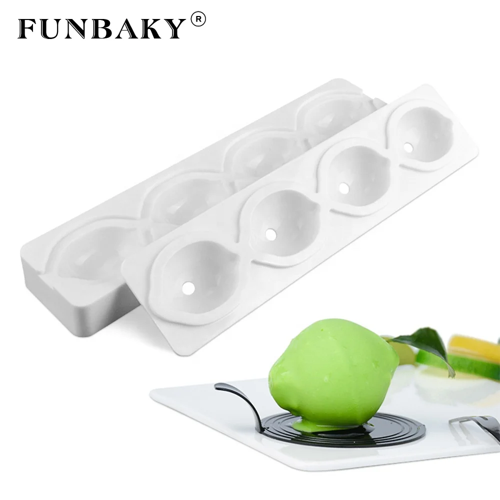 

FUNBAKY Mousse cake silicone mold 4 cavity oval lemon shape 3 D cake mold fruit cake decoration making tools, Customized color