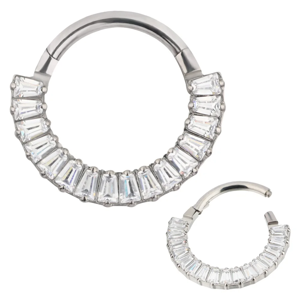 

GZN Wholesale Fashion Titanium Piercing Jewelry Baguette Bezel Set on Face Segment Ring Cliker Helix Nose Rings