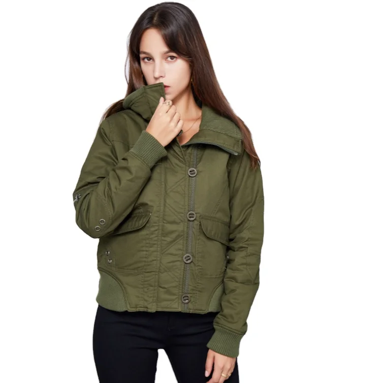 

2021 new womens short cotton jacket winter thermal jacket womens high-necked rib cotton jacket
