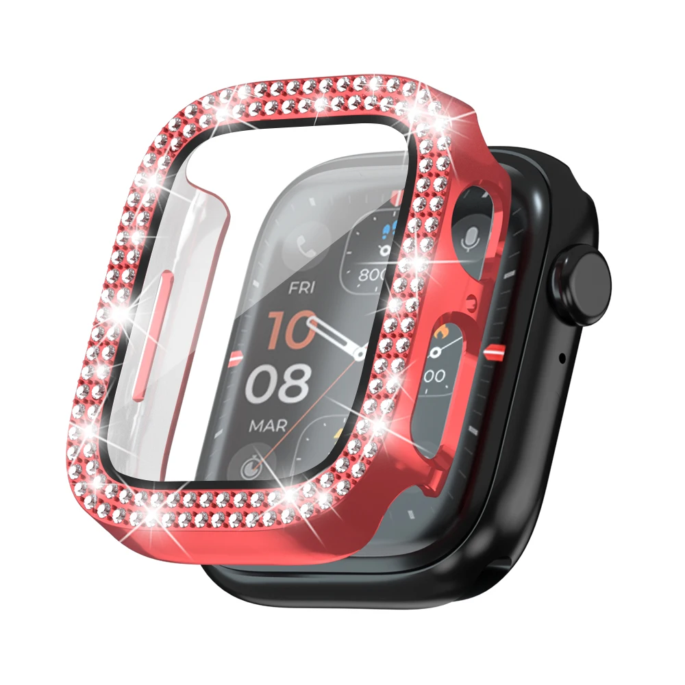 

Free sample Diamond Watch Cover For Apple Watch Bling Case Cover With Tempered Glass Protector, As shown