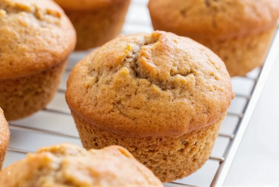 Perfectly domed apple cinnamon muffins with visible apple chunks and cinnamon streusel topping on a rustic baking sheet