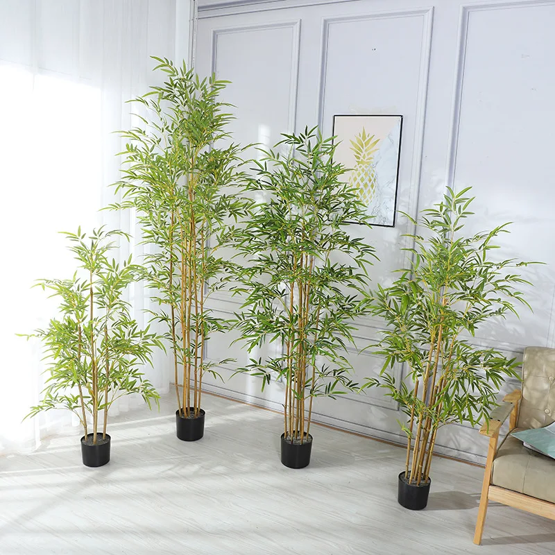 

Simulated Bamboo Fake Faux Bonsai Decoration Green Plants Landscape Decoration Bamboo Potted Plastic Artificial Partition Bamboo, Natural color