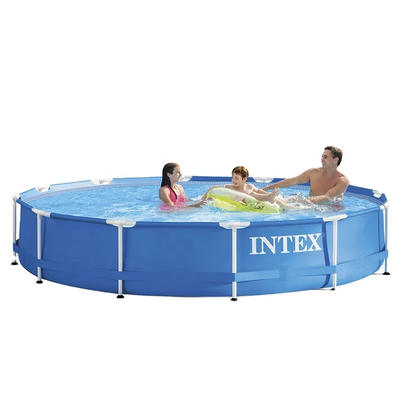 

Intrex 12-foot large family round bracket swimming pool for adults plus high and thick children's pool, Blue