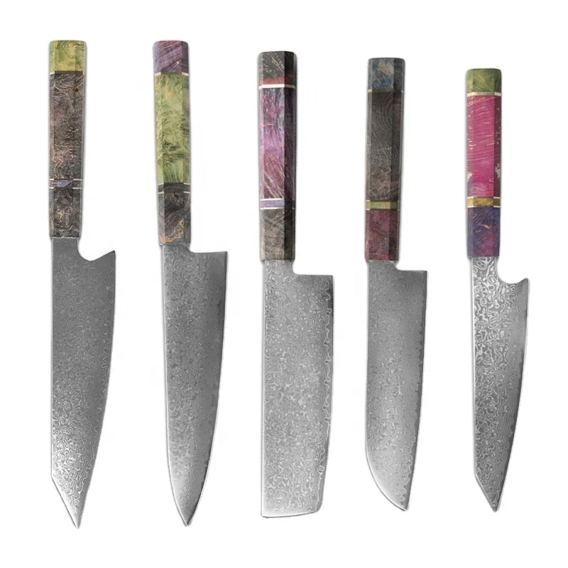 

Hot Sale High-End Damascus Steel Nakri Knives Stabilized Wood Handle Kiritsuke Knifes Chef Knife