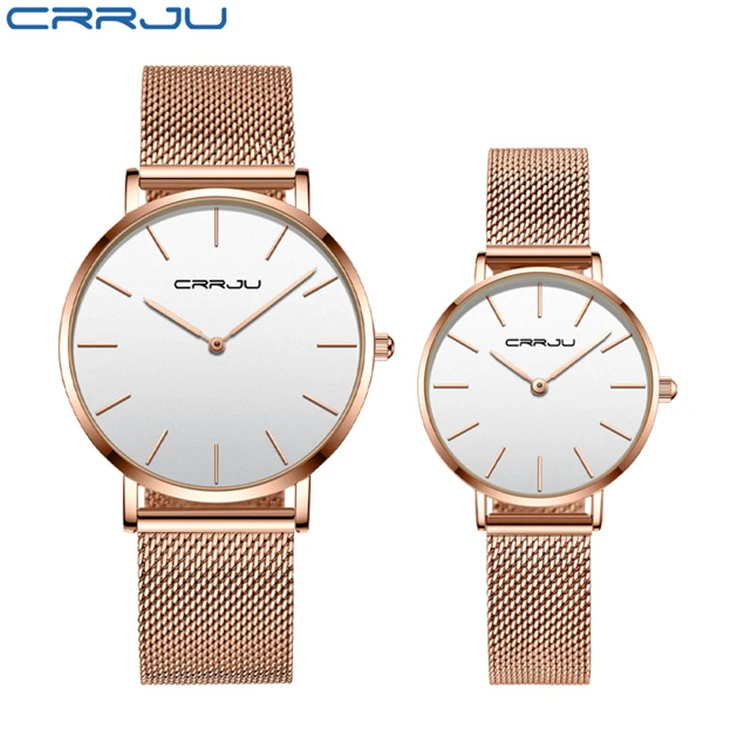 

CRRJU 2185 New Couple Watch Brand Luxury Stylish Ladies Simple Wristwatch Stainless Steel men watches Waterproof Quartz Clock