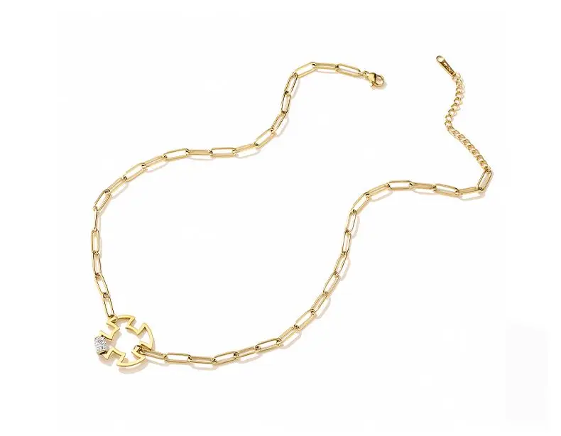 

Manufacturer Wholesale High Quality Geometric Diamond Pendant Paper Clip Necklace