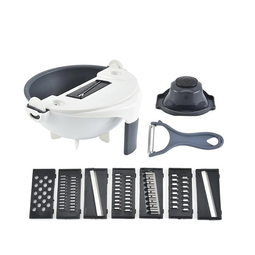 

New 9 in 1 Multi-functional Food Strainer Fruit Colander Vegetable Julienne Slicer Grater Food Cutter Shredder, White