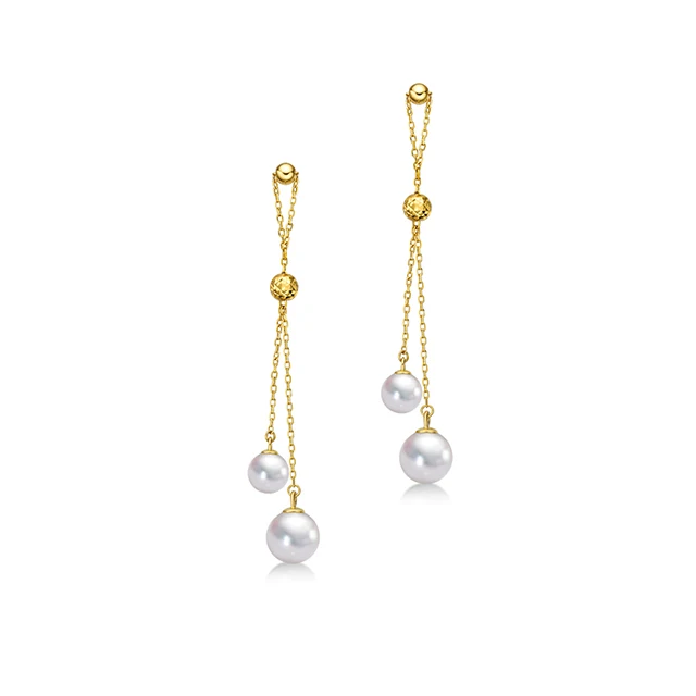 

Women's 18K Yellow Gold Double Natural Akoya Pearl Cross Long Drop Earrings Wholesale Free Shipping