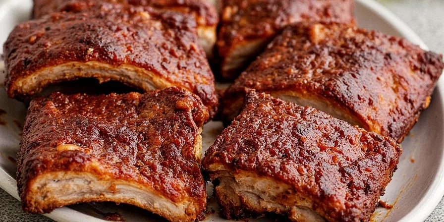 Finished espresso-smoked pork spare ribs.