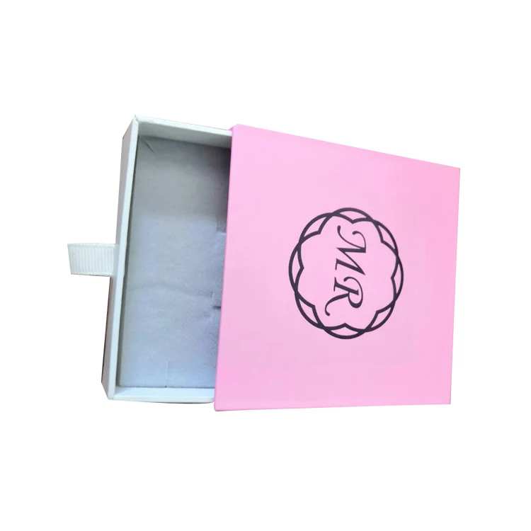 

Custom recycled square shape cardboard printing paper pink drawer jewelry pendant earring boxes, Customized color