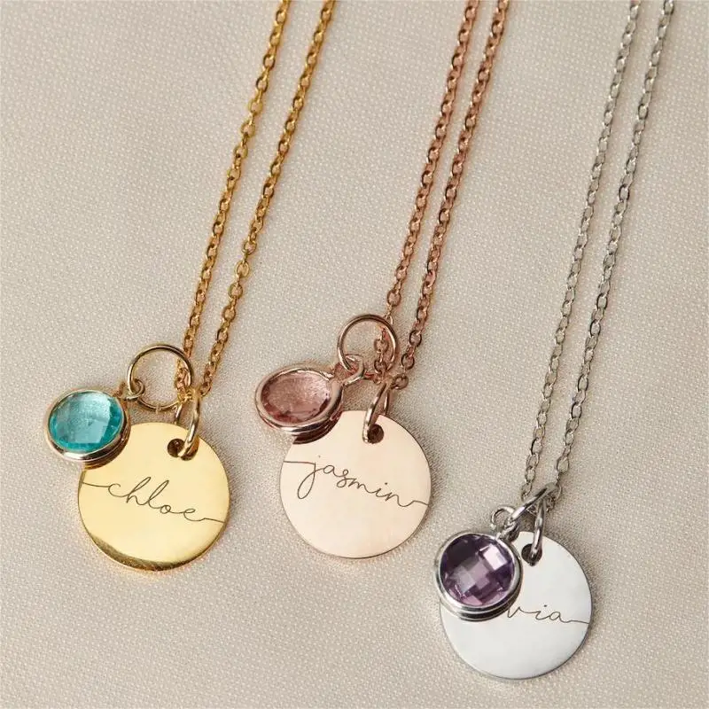 

Stainless Steel Necklace Personalized Jewelry for Women Monogram Mother Day Gift Handmade Name Engraved New Birthstone Necklace
