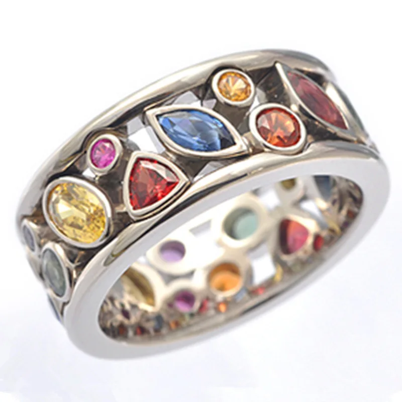 

Fashion Geometric patterns Hollow diamond Women's multicolor zircon ring for women, As picture