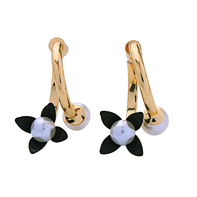 

e97998d Designer Inspired Black Blossom Pearl Jewelry Gold Plated Brass Ear Jackets Earings For Women 2020 Flower