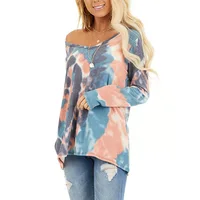 

Women Casual Printed Blouse Multi Colored Tie Dye Long Sleeve Knit Top gradient ramp tie dye print shirts