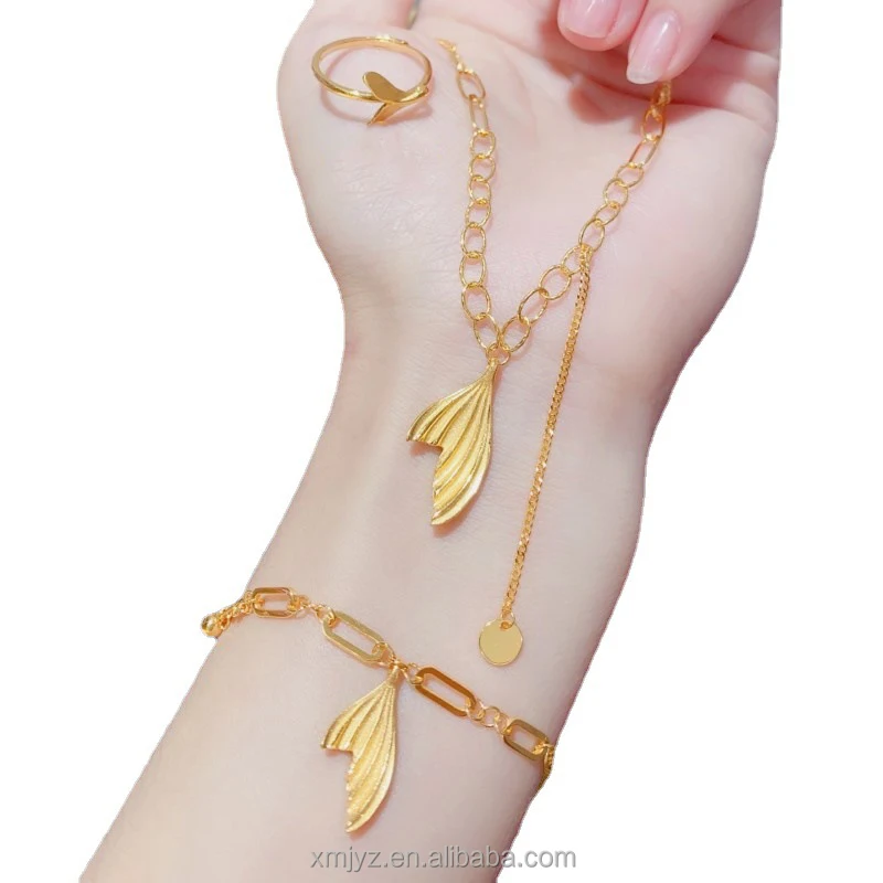 

Certified In Stock Wholesale 5G Gold New Bracelet 999 Pure Gold Ring 24K Pure Gold Set Chain Fashion Necklace Set