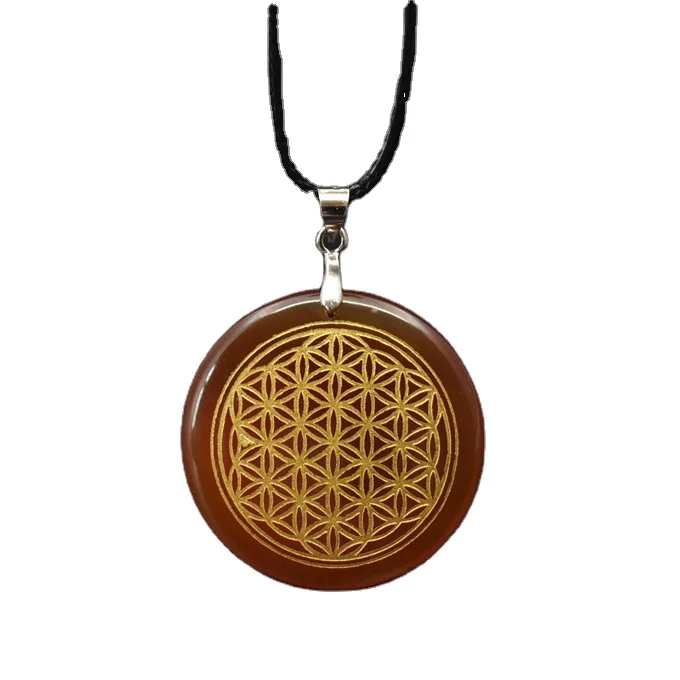 

7 chakra pendant 30mm High quality natural crystal stone Flower of Life pendant pendulum flower life pendants orgonite necklace