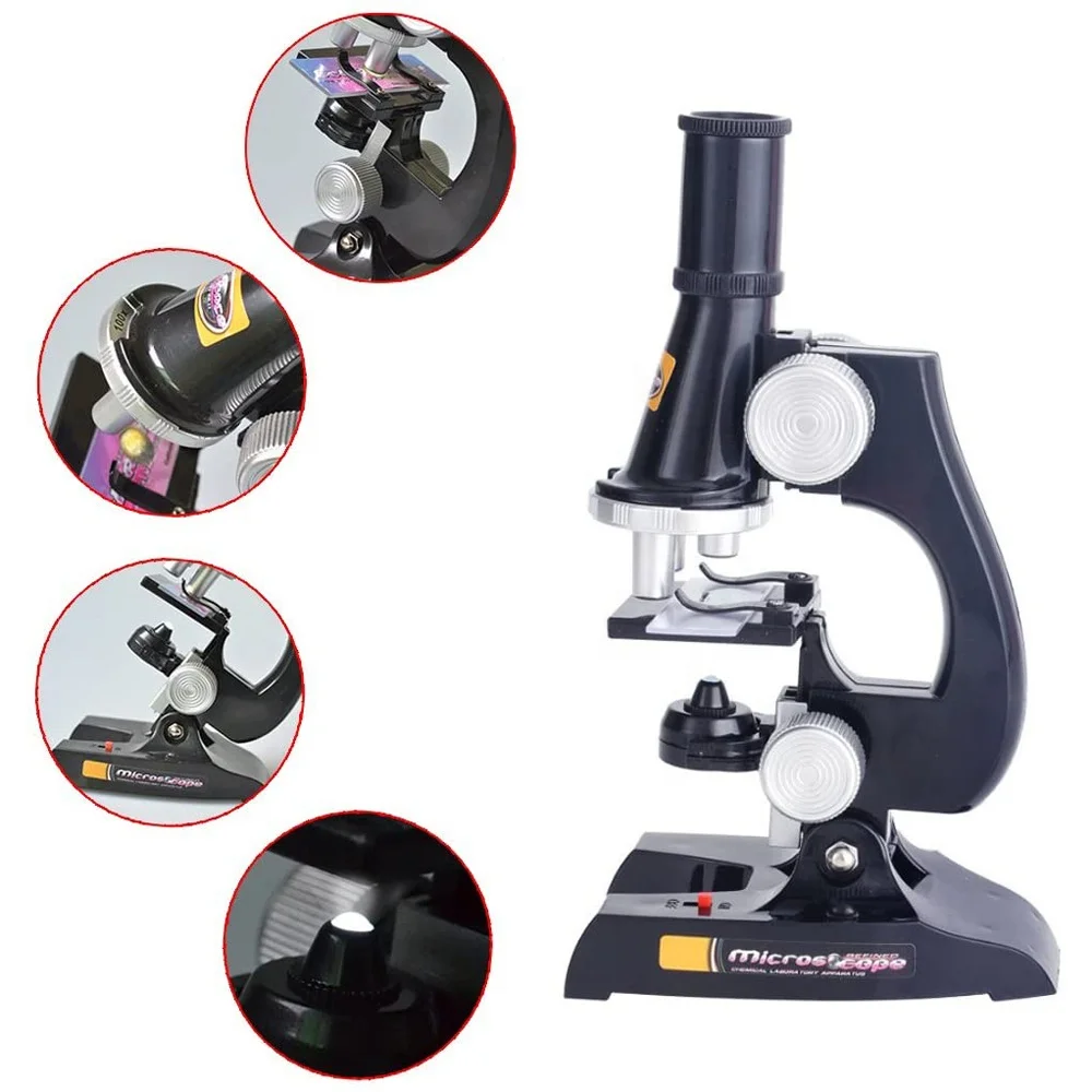 
Kids beginner early educational science microscope stem kit with LED lights 450X 200X 100X magnification 