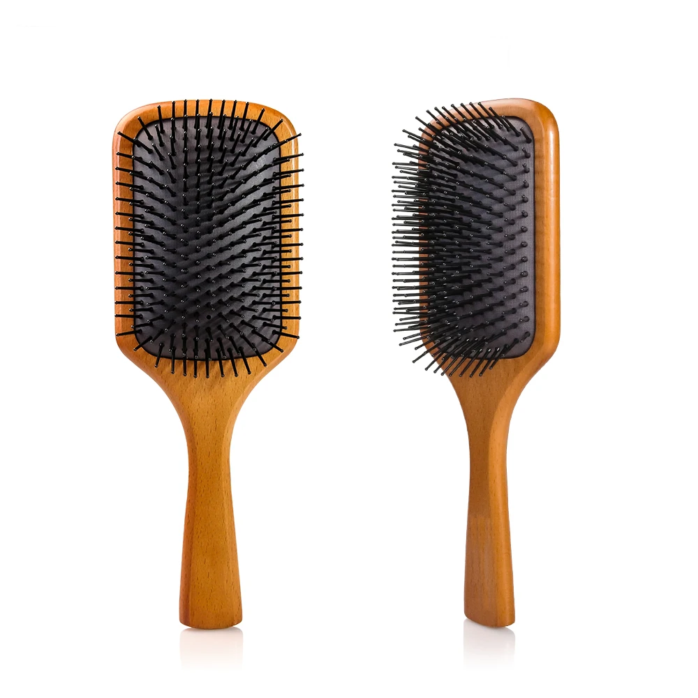 In stock 2 sizes wooden hair brush nylon tooth paddle brush fashion hair extansions brush, Picture