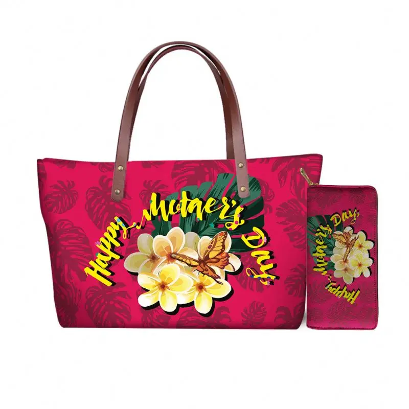 

Love U 2022 Hot Happy Mother's Day Gifts Exclusive Handbags Colorful Flowers Printing Design Ladies Set Handbags Luxury 2Pcs