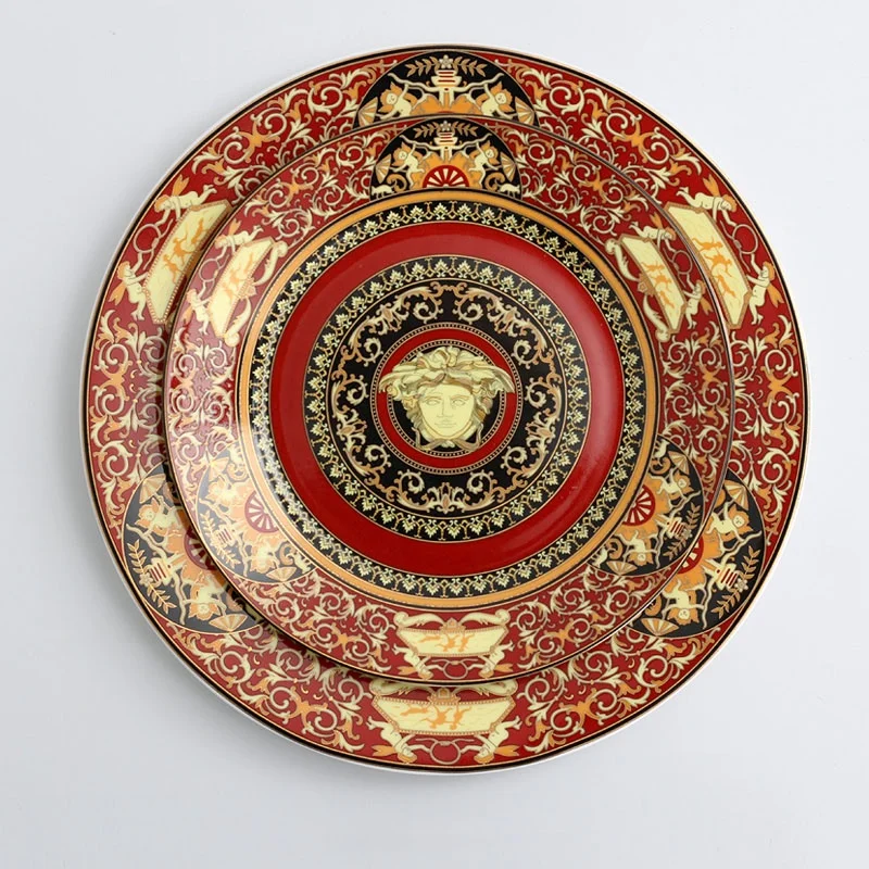 

Luxury ceramic plate 10/8.5 inch dish high quality bone china plate set, As shown