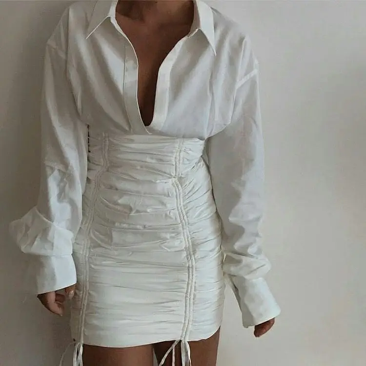 

R40039S Women's Solid Color Lace V-Neck Strap Beach Bandage Mini Shirt Dress, As picture