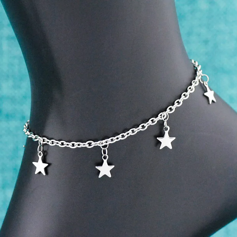 

AC1002 Chic Dainty Beach Foot Jewelry Stainless Steel Chain with Star Charm Ankle Bracelet Anklets for Women Girls