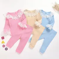 

kids pajamas girls lace long sleeves pajamas children ribbed cotton girls sleepwear