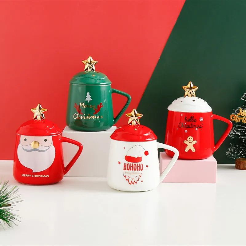 

Christmas Mugs bulk coffee cups Couples Ceramic Santa Claus with Lid and Spoon Office Home Milk Coffee Cup Water Bottle