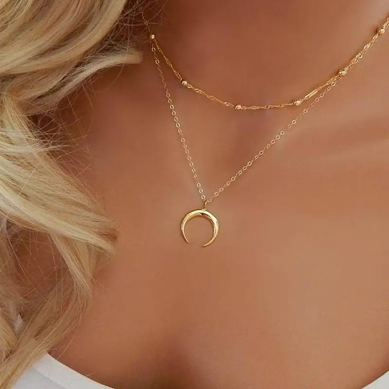

New Multilayer Moon Necklaces & Pendants For Women Vintage Charm Gold Choker Necklace 2019 Bohemian Jewelry Wholesale, Gold/silver