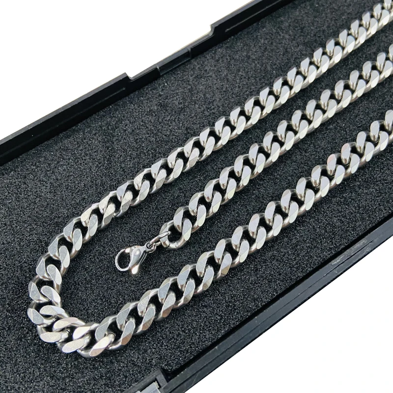 

Never Fade Cuban Chain Stainless Steel Chunky 9mm Cuban Link Chains hiphop Silver Thick Long Chain Necklace Men