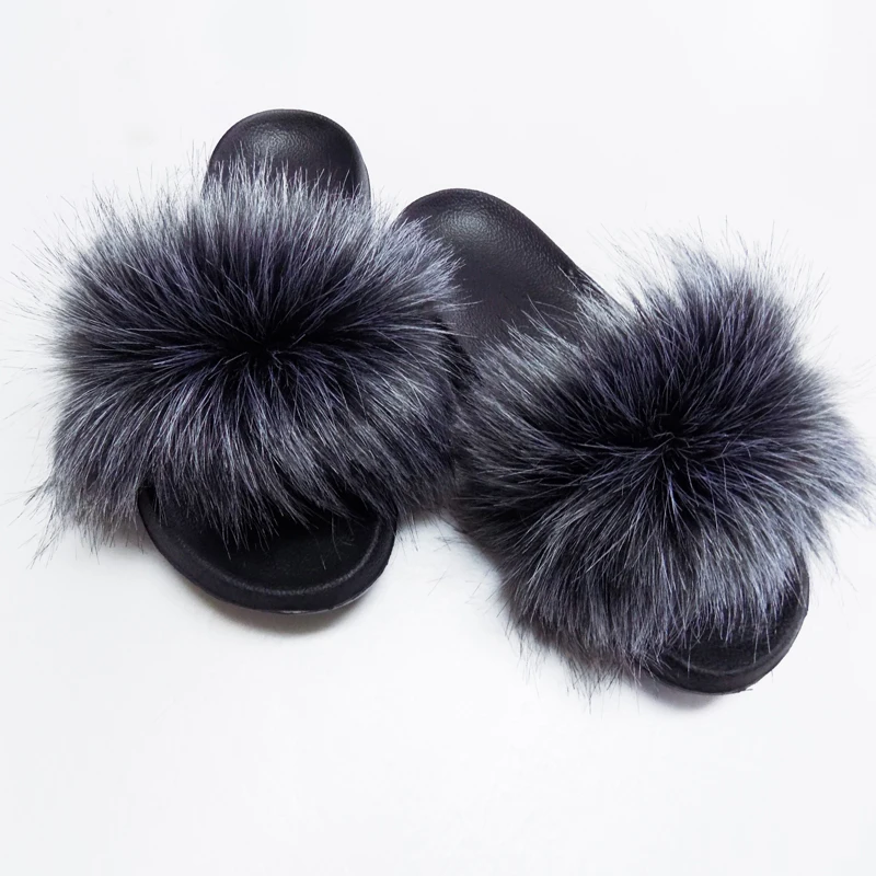

Regular fur slides factory direct wholesale custom logo faux fox fur slippers latest girls slippers, 18colors