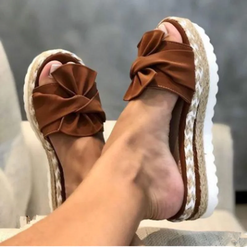 

Women Bowknot Sandals 2020 Summer Cute Casual Daily Comfy Slip On Platform Ladies Slippers Dress Party Peep Toe Female Slippers, As shown