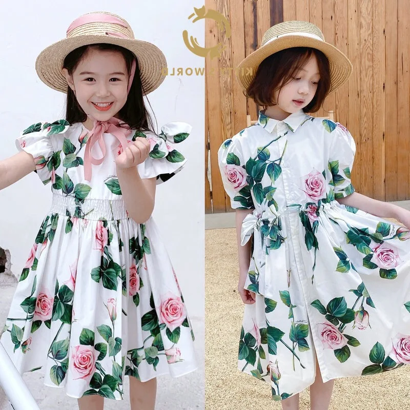 

New fashion toddler Girls summer short sleeve flower printed casual shirt dress, Picture shows