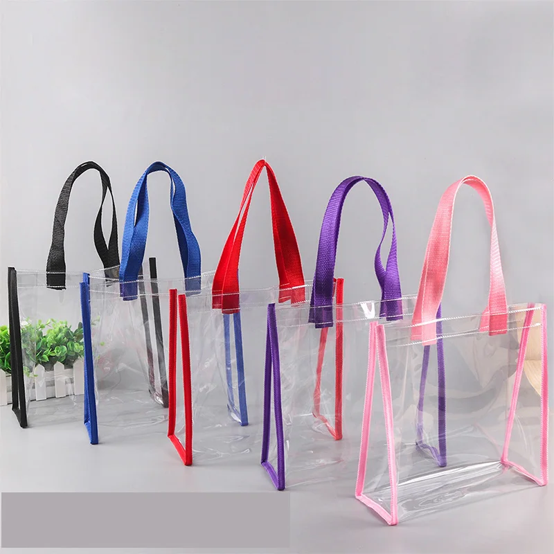 

Custom Logo PVC Handbag Transparent Swimming Bag Shopping Gift Bag Wholesale Tote Bag, Customized