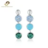 Blue Star Color Palette Three-Stone Linear 925 Sterling Silver Drop Earring Green Quartz Earrings