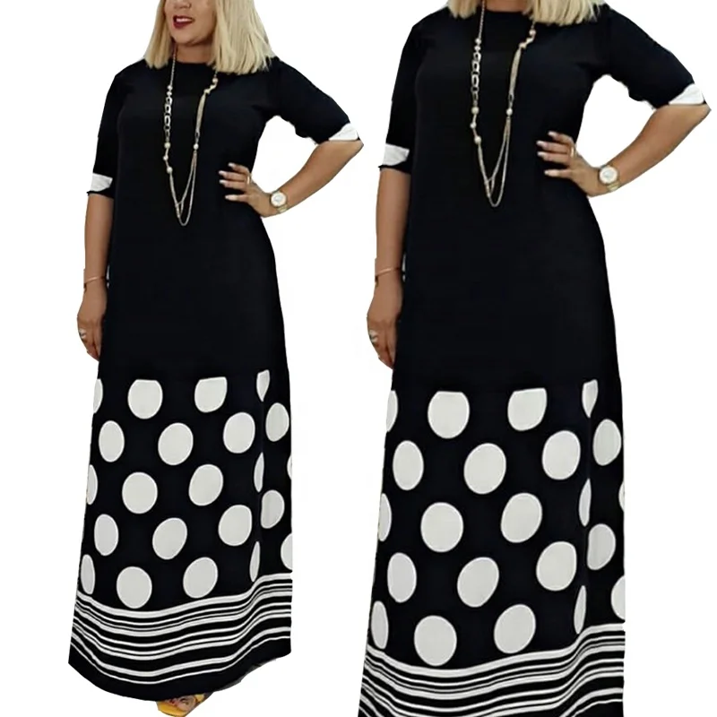 

2021 Summer Casual  Polka Dot Black Woman  Summer Maxi Dress