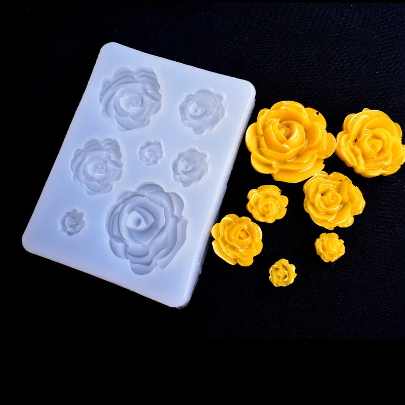 

Hot Selling Decorating Rose 3D DIY Shiny Silicone Resin Mold For Epoxy Keychain Ornaments Handmade Art Craft Phone Decoration, Customized colors