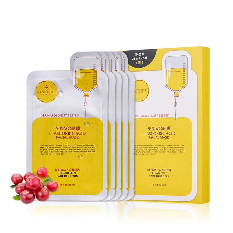 

Ready to ship Whitening Repairing L-ASCORBIC ACID Vitamin C Facial Mask with ARBUTIN HAMAMELIS VIRGINIANA (WITCH HAZEL) EXTRACT, Transparent