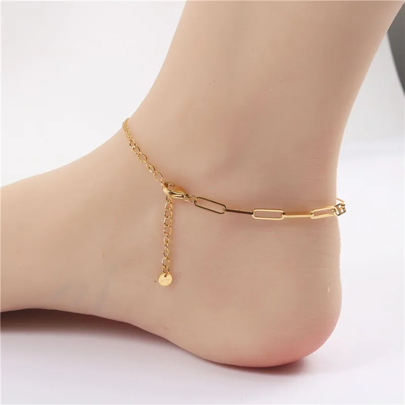 

High End Paper link Chain Anklets Gold Ankle Bracelets Stainless Steel Jewelry