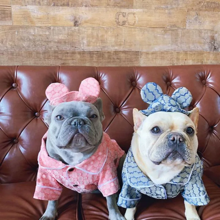 

Pet supplies luxury fashion brand designer dog coat luxury printed fat dog cute shirt clothing hat set, Pink,blue