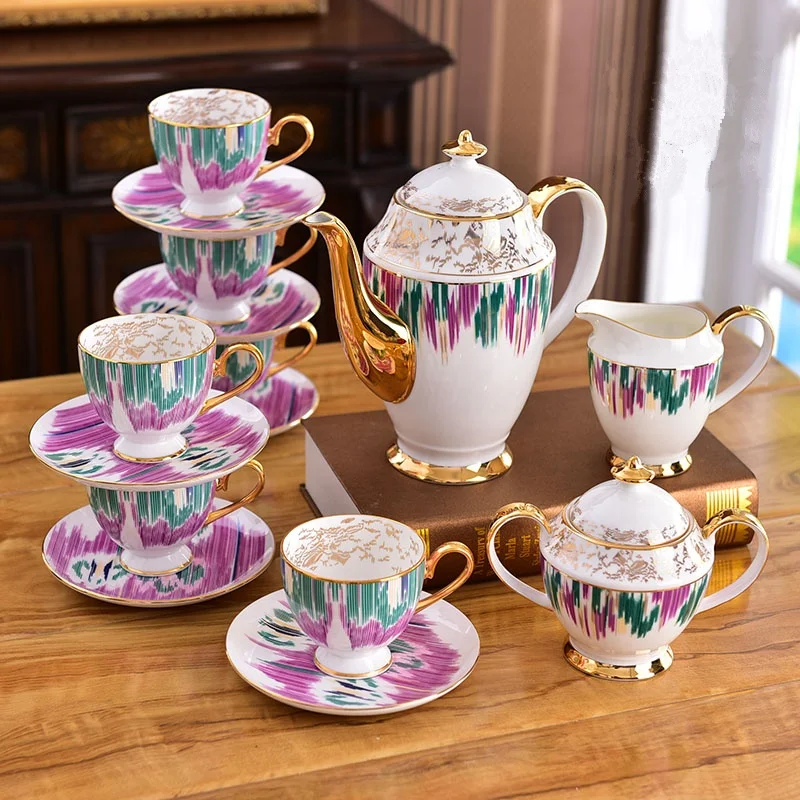 

New Arrival 15Pcs Luxury Home Decors Fine Bone China Gold Handle Coffee Tea Sets