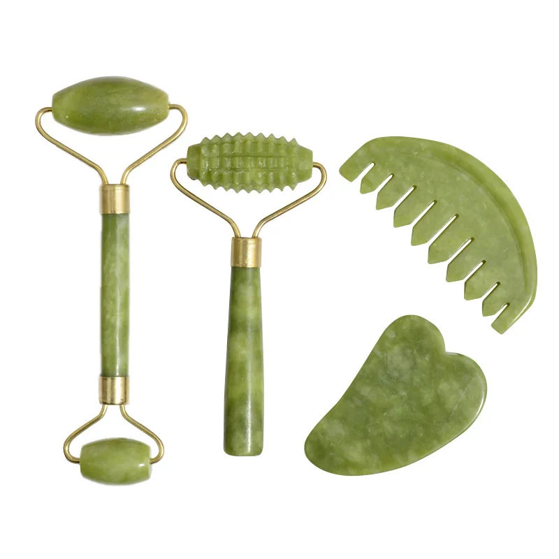 

Jade Facial Care Kit Anti Aging Therapy 100% Natural Jade Skin Care Facial Roller Jade Roller and Gua Sha Scraping Massage Tools, Green