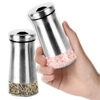 

Premium stainless steel and glass Salt and Pepper Shakers with removable lid