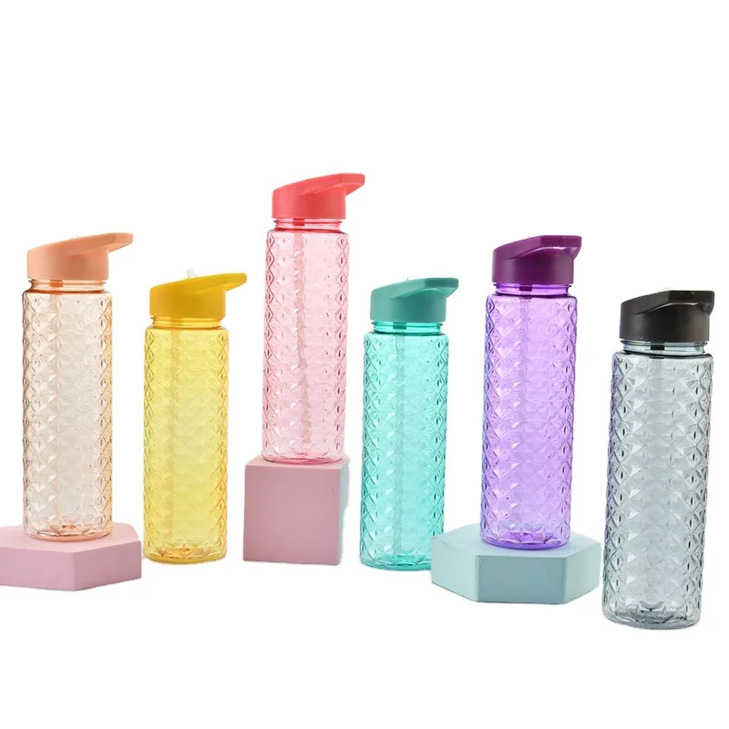 

TOP quality bottlessingle wall plastic water bottle portable recyclable BPA free Transparent color juice cup, Pink