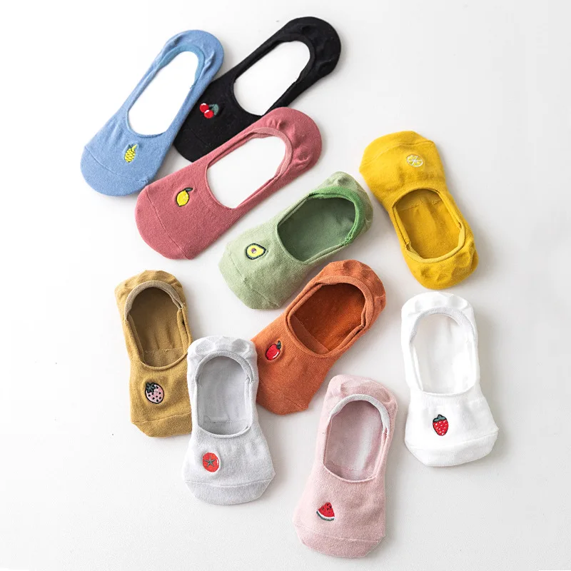 

Solid color socks no show socks women with embroidery boat women socks wholesale