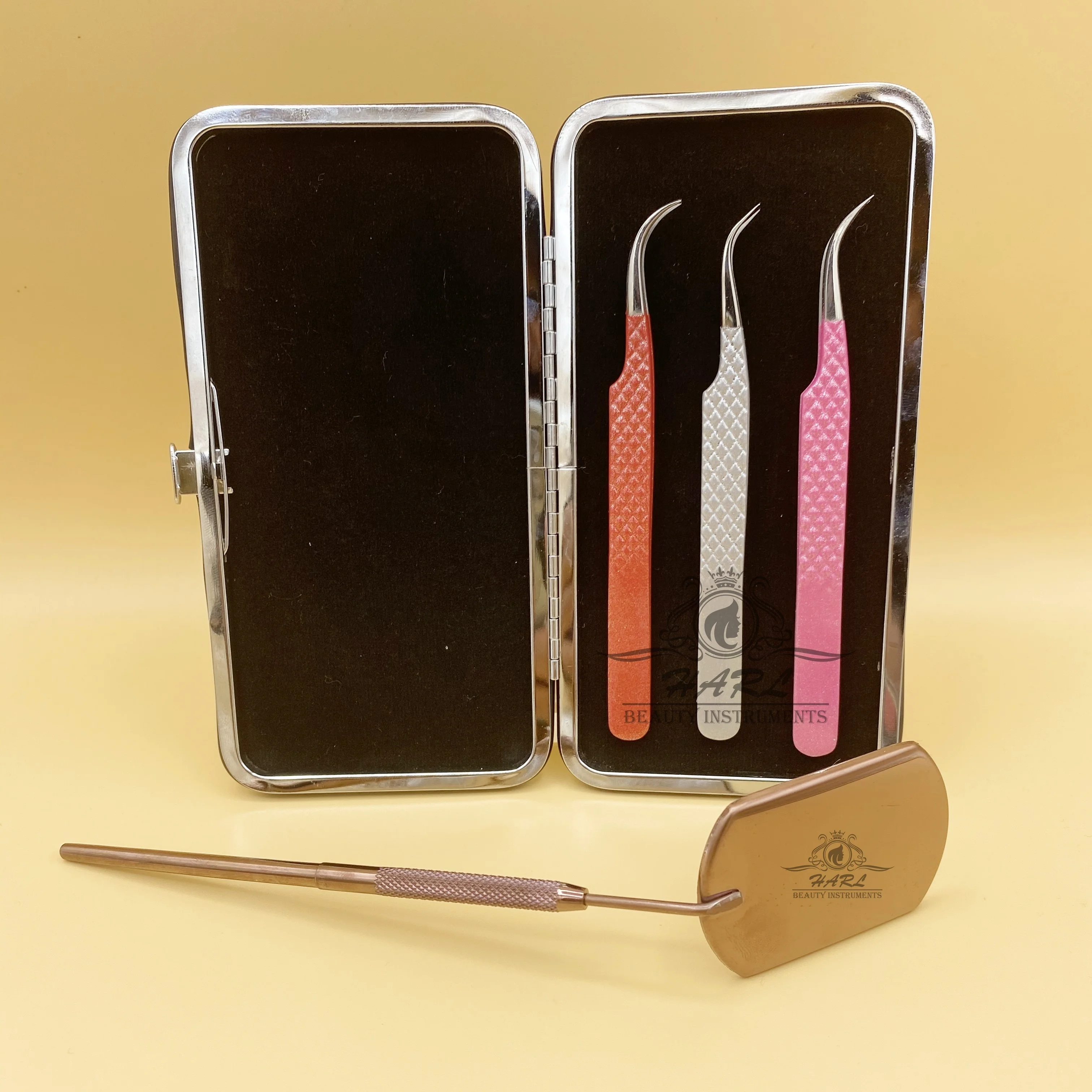 thumbnail image 2 of 6-Piece Stainless Steel Volume Eyelash Extension Tweezers Kit - Diamond Grip, German Grade 2 of 3
