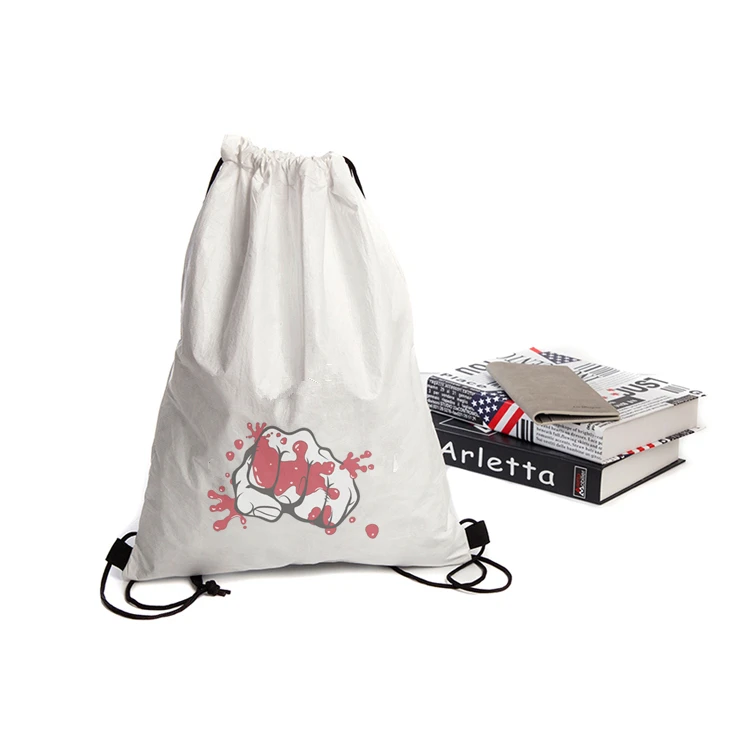 

Reusable Waterproof Tyvek Tearproof White Promotional Drawstring Backpack Bag for Cosmetics, Yellow or custom