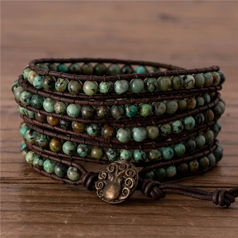 

High end African Turquoise gemstone boho beads wrap around bracelet for women and man