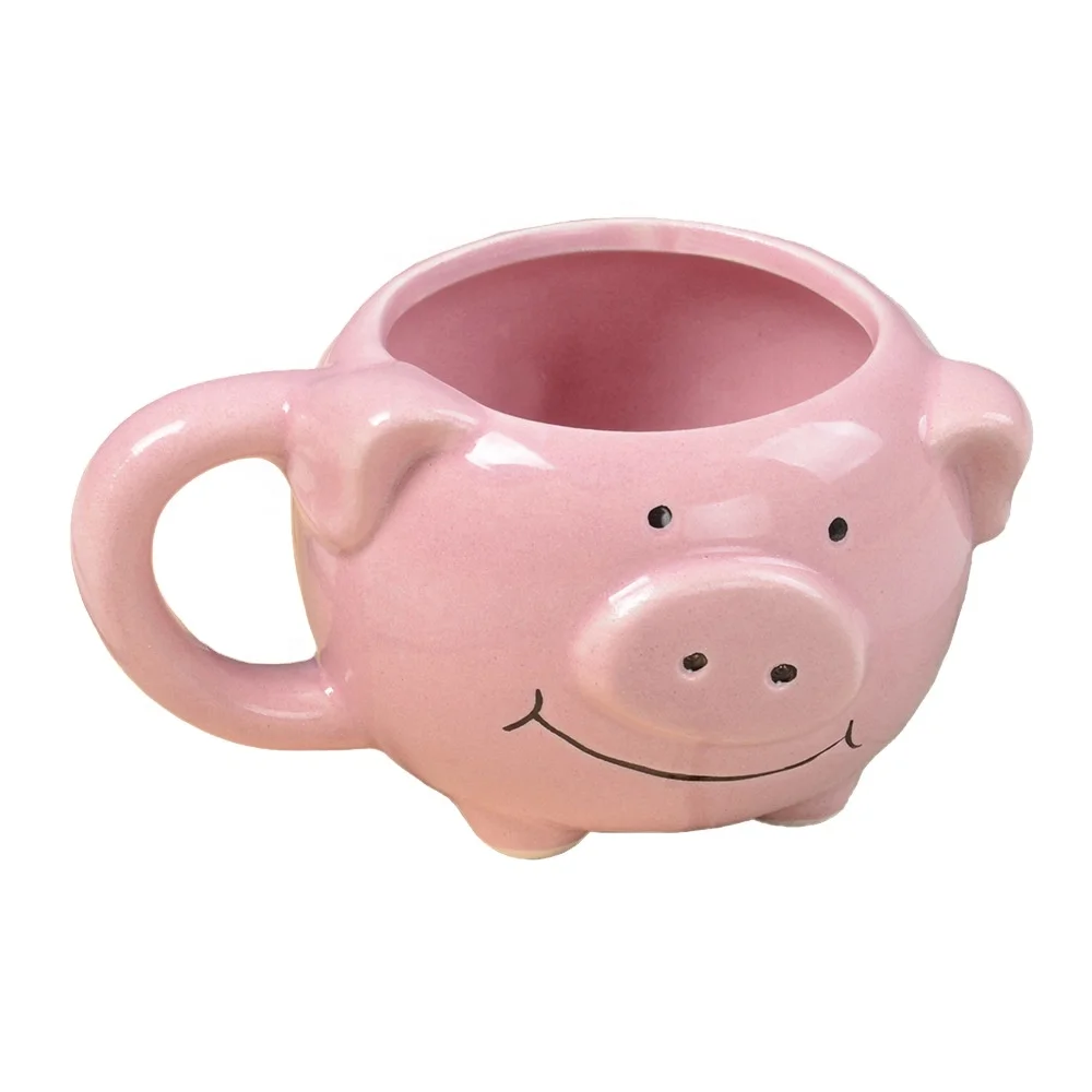 

Eco friendly 3d animal pig design pink ceramic mug cup 160ml dolomite drinking water cup