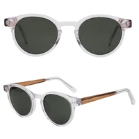 

LS6014-C1 2019 new fashion high quality round acetate frame wooden temple sunglasses
